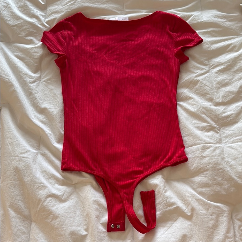 Red Ribbed Bodysuit - size small - Picture 2 of 4